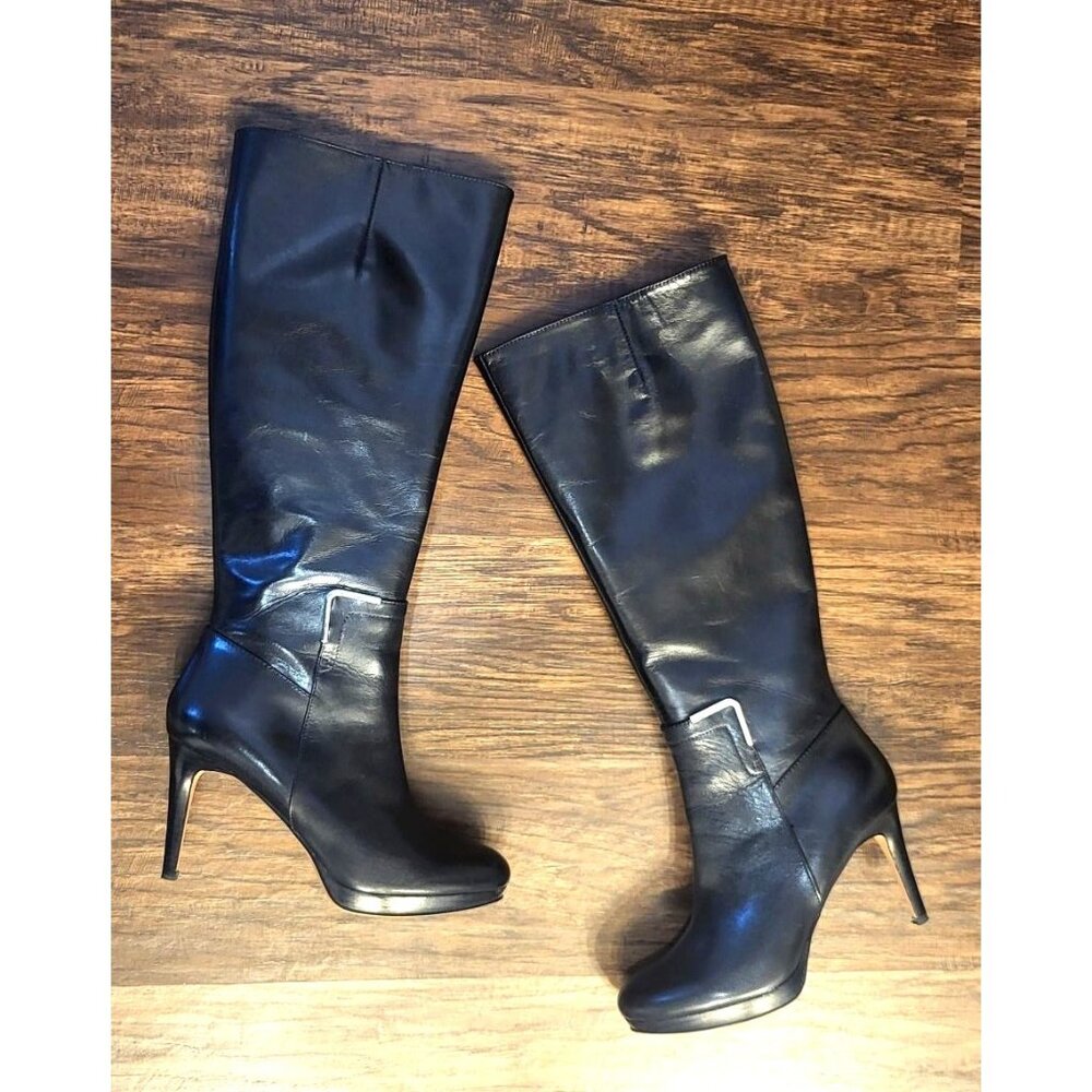 Nine West Nwevah Black Knee-High Stiletto Heel Leather Boots 7.5 Mobwife Goth